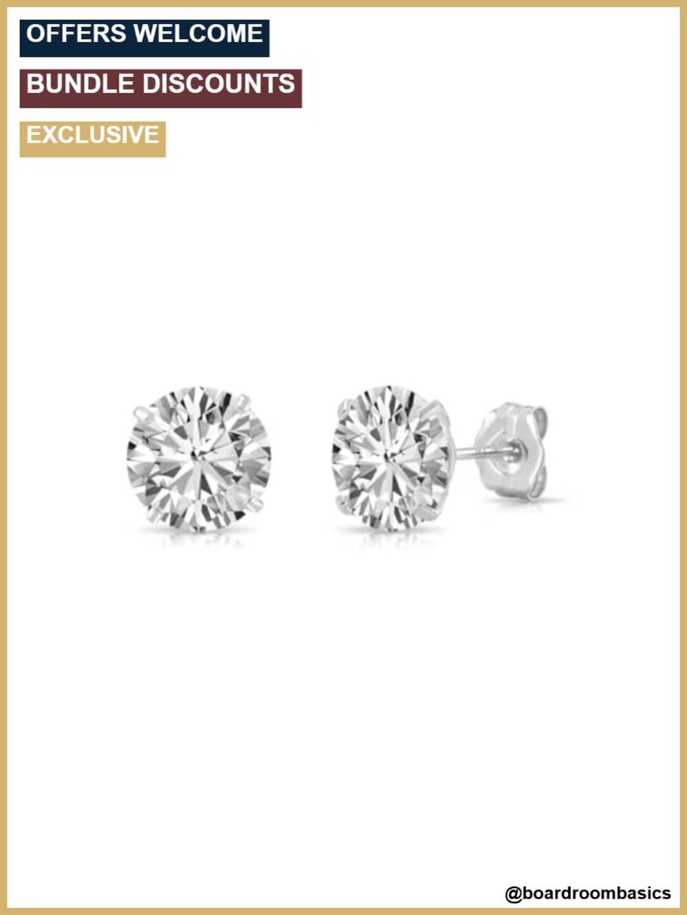 14k White Gold Solitaire CZ Stud Earrings 7mm Pushback